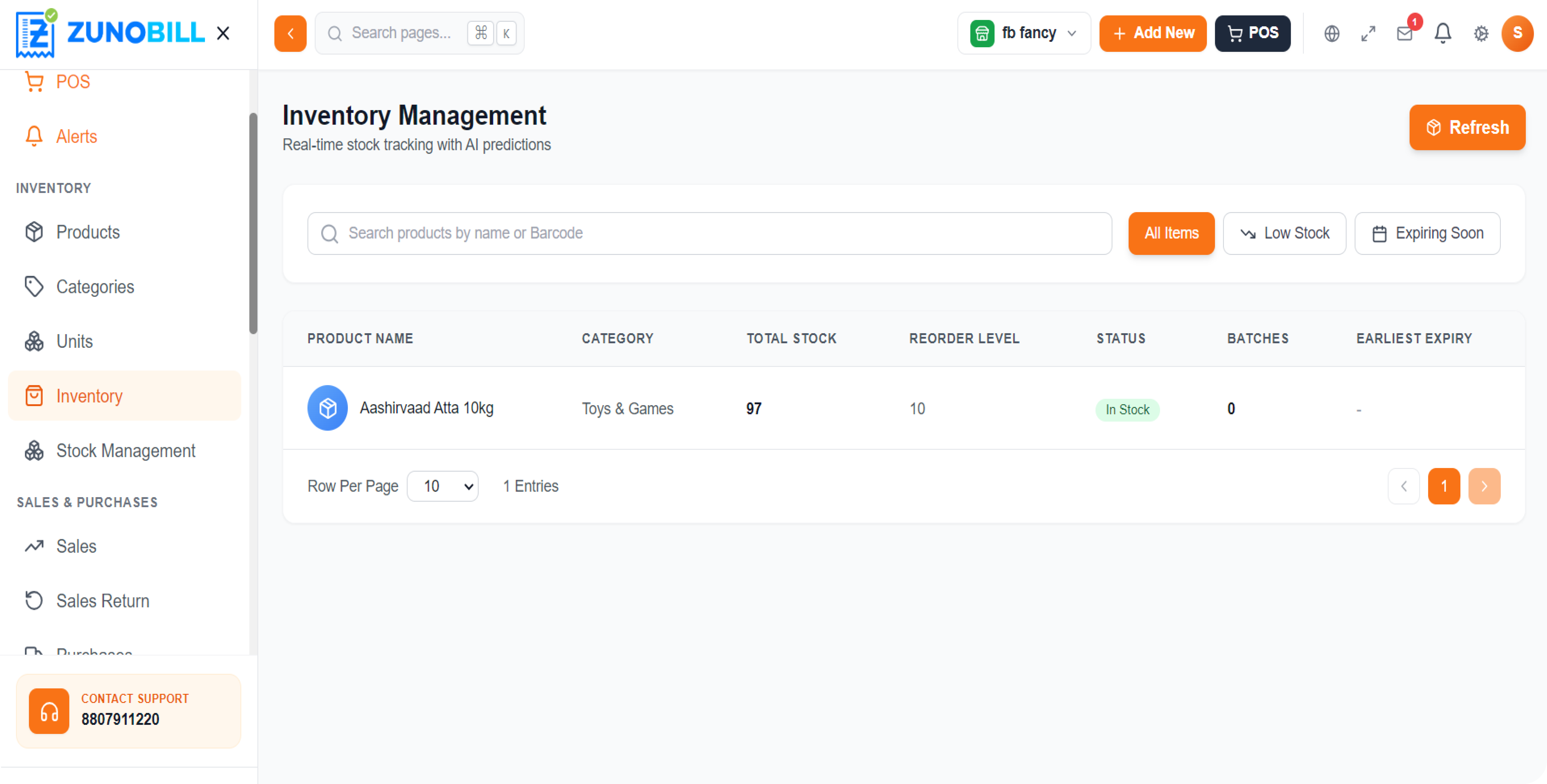ZunoBill batch and expiry tracking